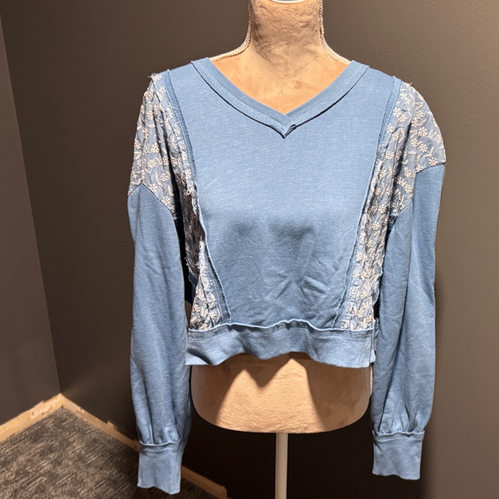Blue Lace Accent Women's Top
